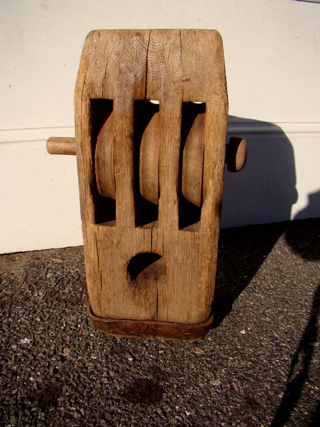 A wonderful early 19th century 'weathered' triple wheel ships block